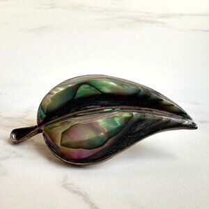 Mexican Abalone Leaf Brooch, Sterling Silver